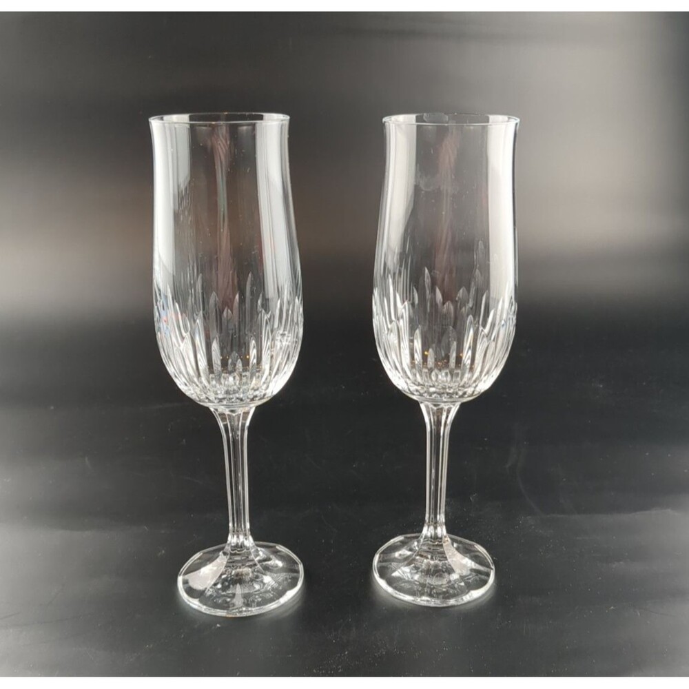 2 Champagne Flutes 8"‎ Tall 1.75" Mouth & 2.5" Base VTG Toasting Celebration